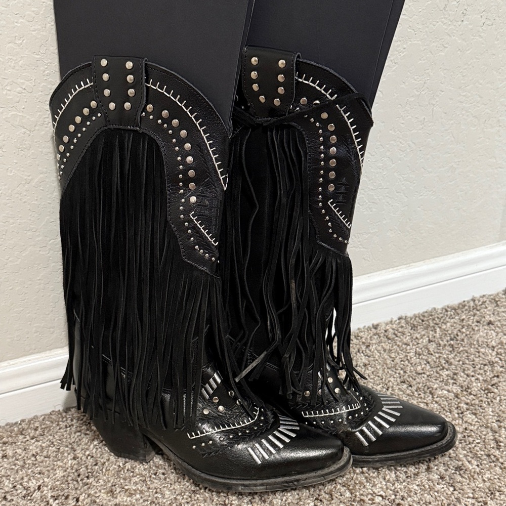 Black Fringe Dingo Studded Women's Boots